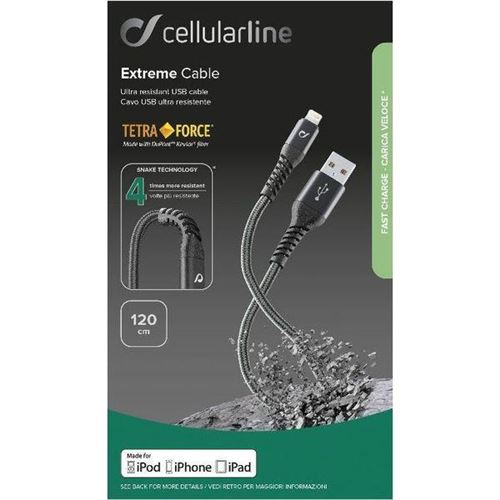 Cabo de Dados Cellularline TetraForce USB Tipo-A Lightning 1m Preto Supply