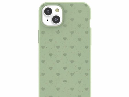 Sage Green Hearts iPhone 14 Plus Case with MagSafe Module Hot on Sale