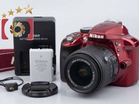 Very Good!! Nikon D3300 24.2 MP DSLR Red 18-55 VR II Lens Kit Hot on Sale