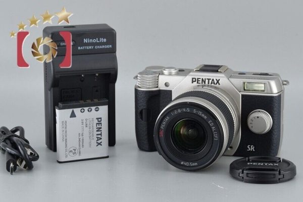 Count 682  Excellent!! PENTAX Q10 Silver 12.4 MP Digital Camera 5-15mm Lens Kit Supply