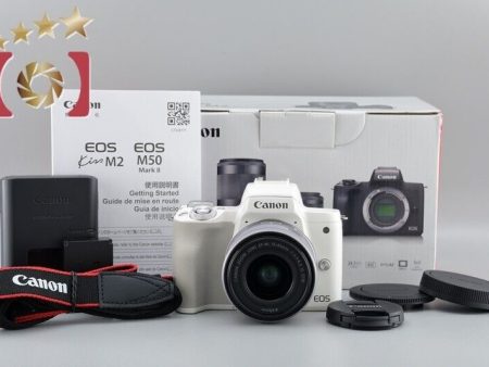 Excellent!! Canon EOS Kiss M2 White 24.1 MP EF-M 15-45 IS STM Lens Kit w  Box Online now